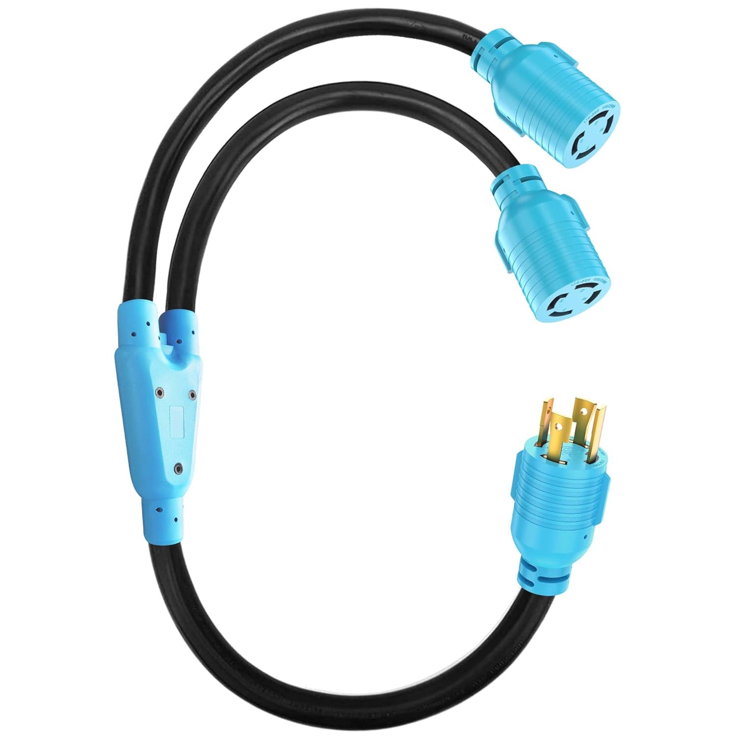 4 Prong 30 Amp Generator Splitter Y Adapter, NEMA L14-30P to 2X L14-30R, 10 AWG SJTW for Manual Transfer Switch, Generators, 125/250V 7500W