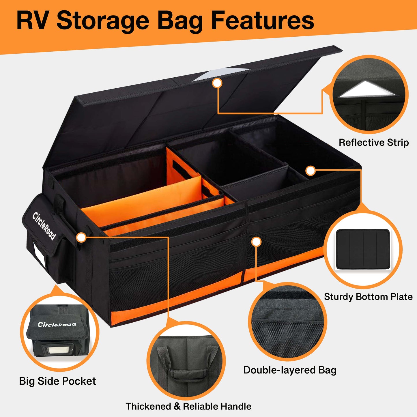 RV Storage and Organization, 81.4L Waterproof Collapsible Trunk Organizer for Suv DIY RV Storage Bag with Internal Compartments RV Storage Solutions for Camper Trailer Trunk