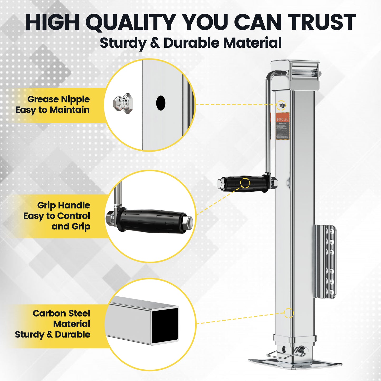 8000 lbs Trailer Jack, Bolt-On, 28.9" Vertical Travel, Heavy Duty, Adjustable Drop Leg, for Utility Trailer, Yacht, Boat, RV (Silvery)