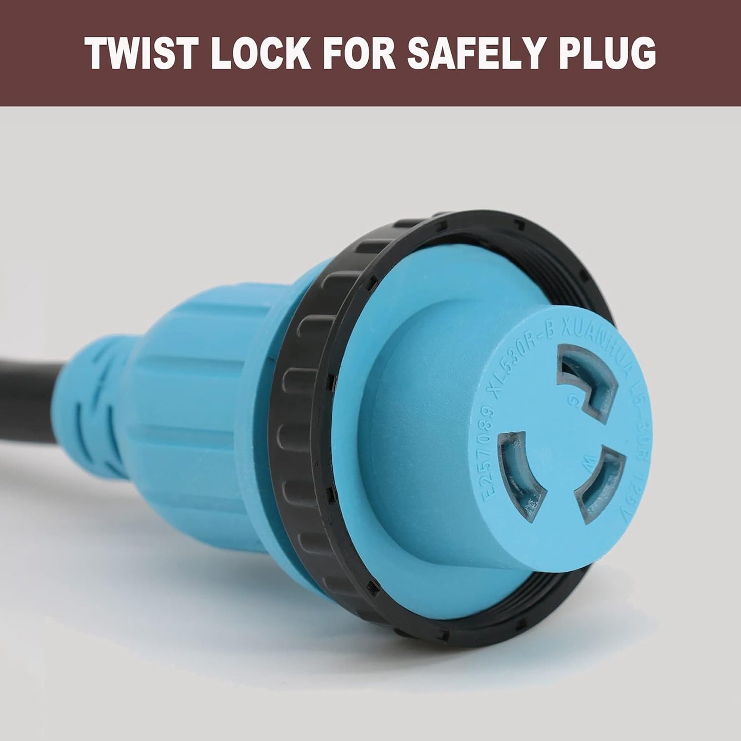 30 Amp 100 Feet RV Power Cord Twist Locking, Heavy Duty 10 Gauge 3 Wire STW Pure Copper Wire with Grip Handle, TT-30P to L5-30R with Cord Organizer for RV Trailer Campers