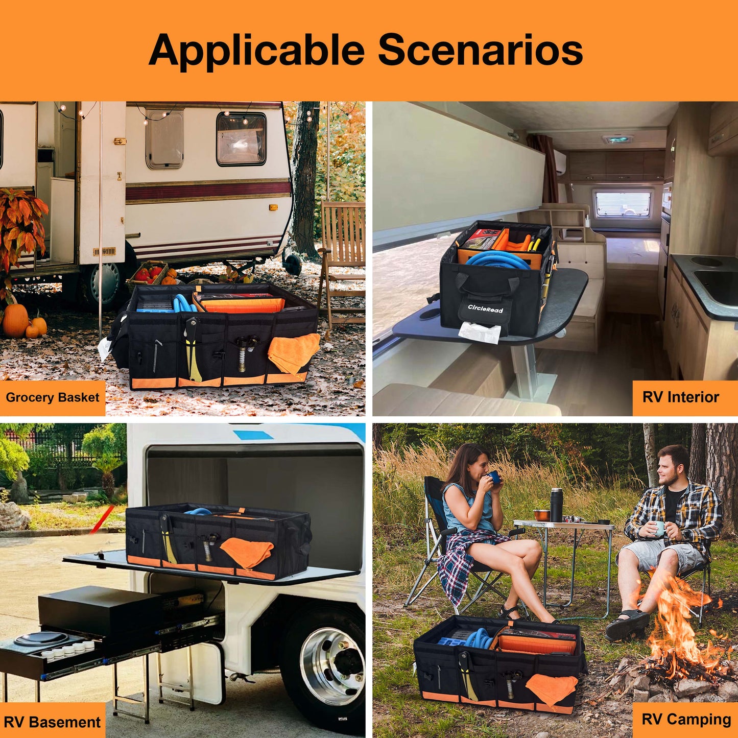 RV Storage and Organization, 74L Waterproof Collapsible Trunk Organizer for Suv DIY RV Storage Bag with Internal Compartments RV Storage Solutions for Camper Trailer Trunk