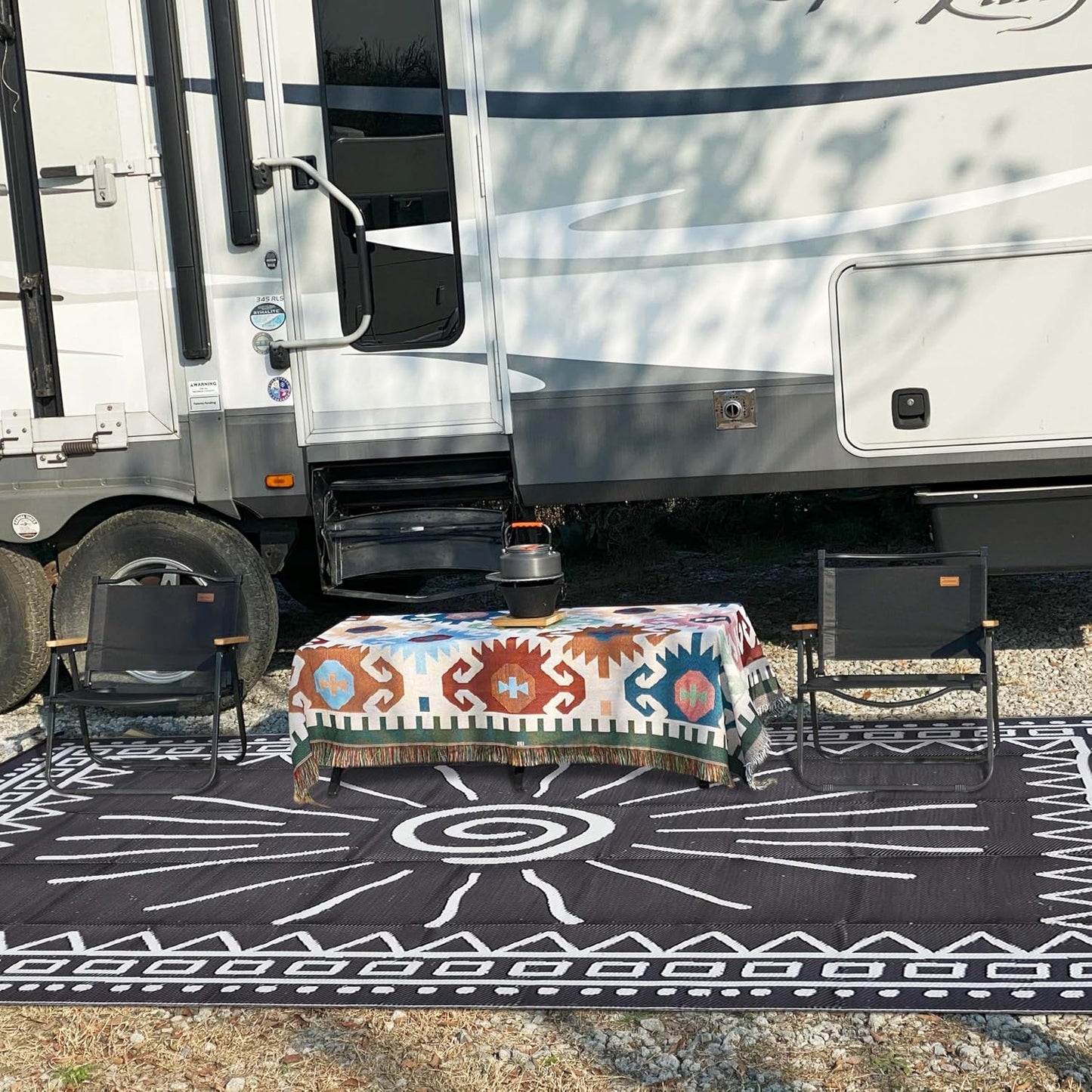 RV Outdoor Rug, Plastic Straw Waterproof Rugs Lightweight Reversible RV Mat Outdoor Patio Rug with Storage Bag for Outside Camper Under Awning Backyard, Sun Print