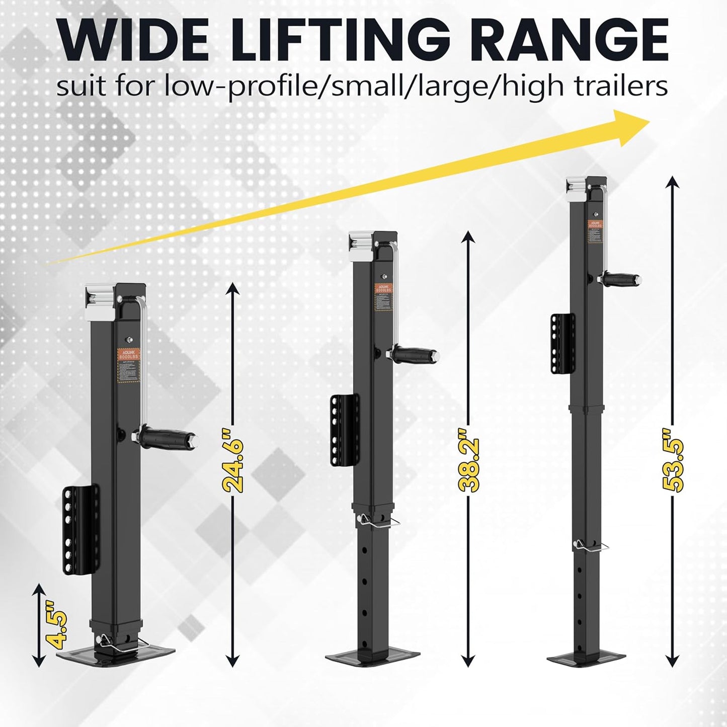 8000 lbs Trailer Jack, Bolt-On, 28.9" Vertical Travel, Heavy Duty, Adjustable Drop Leg, for Utility Trailer, Yacht, Boat, RV (Black)