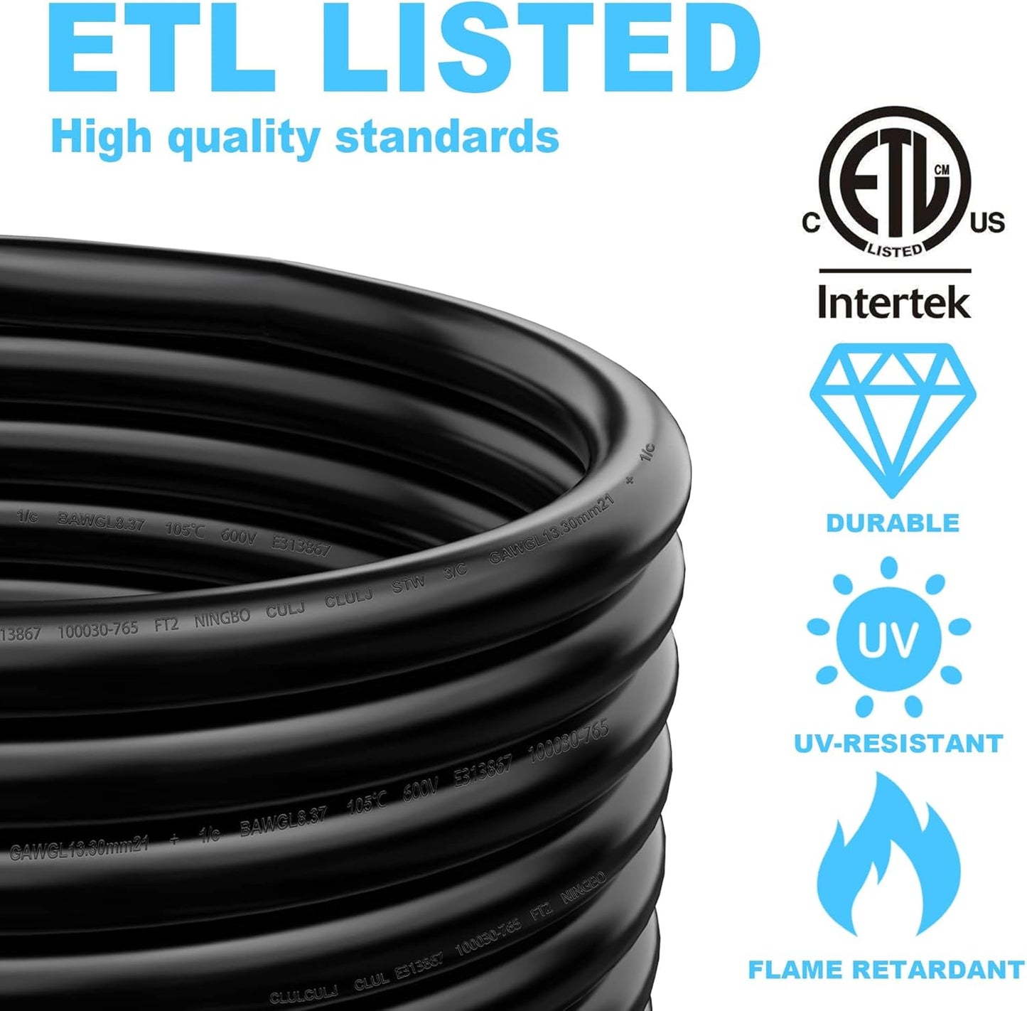 30 Amp 100 Feet RV Power Cord Twist Locking, Heavy Duty 10 Gauge 3 Wire STW Pure Copper Wire with Grip Handle, TT-30P to L5-30R with Cord Organizer for RV Trailer Campers