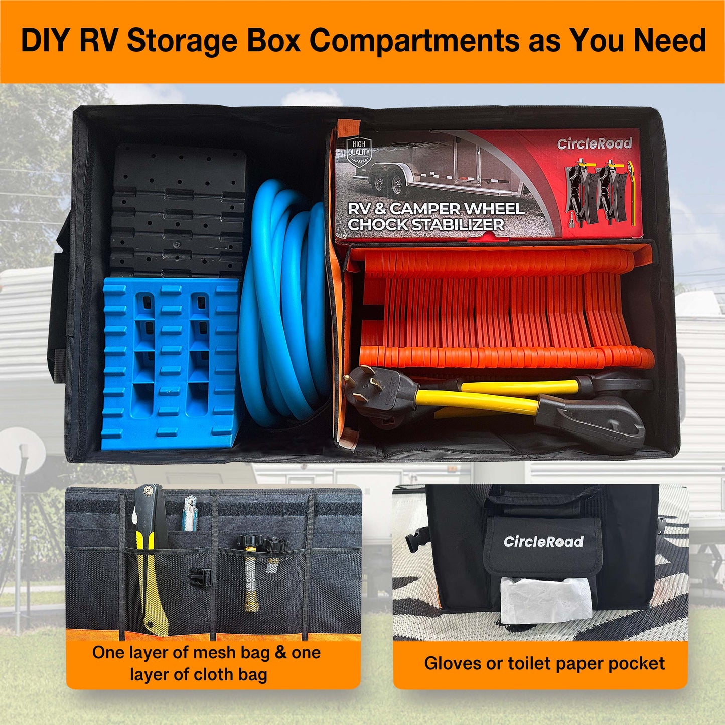 RV Storage and Organization, 74L Waterproof Collapsible Trunk Organizer for Suv DIY RV Storage Bag with Internal Compartments RV Storage Solutions for Camper Trailer Trunk