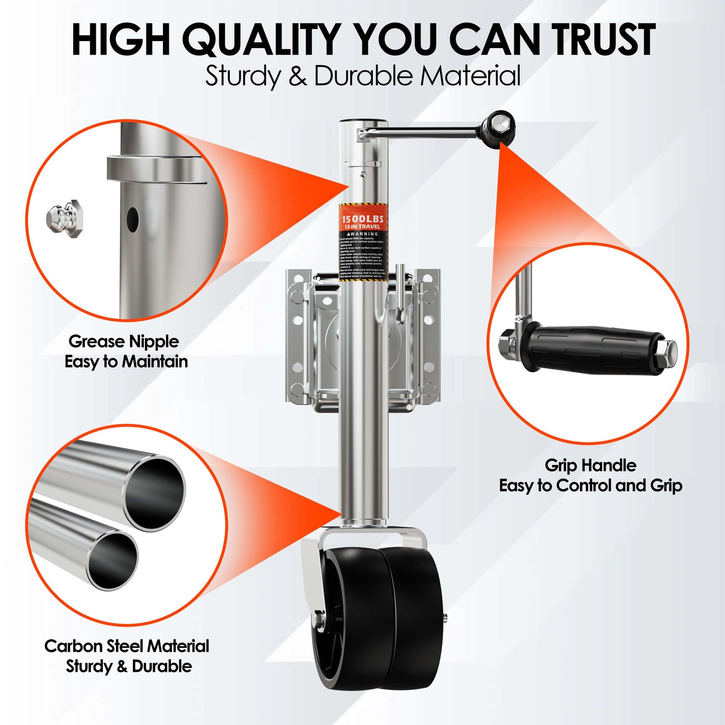 1500 lbs Trailer Jack with Dual Wheel, Heavy Duty Swivel Boat Jacks, 10" Lift, Bolt-on Trailer Tongue Jack for RV Boat Trailers