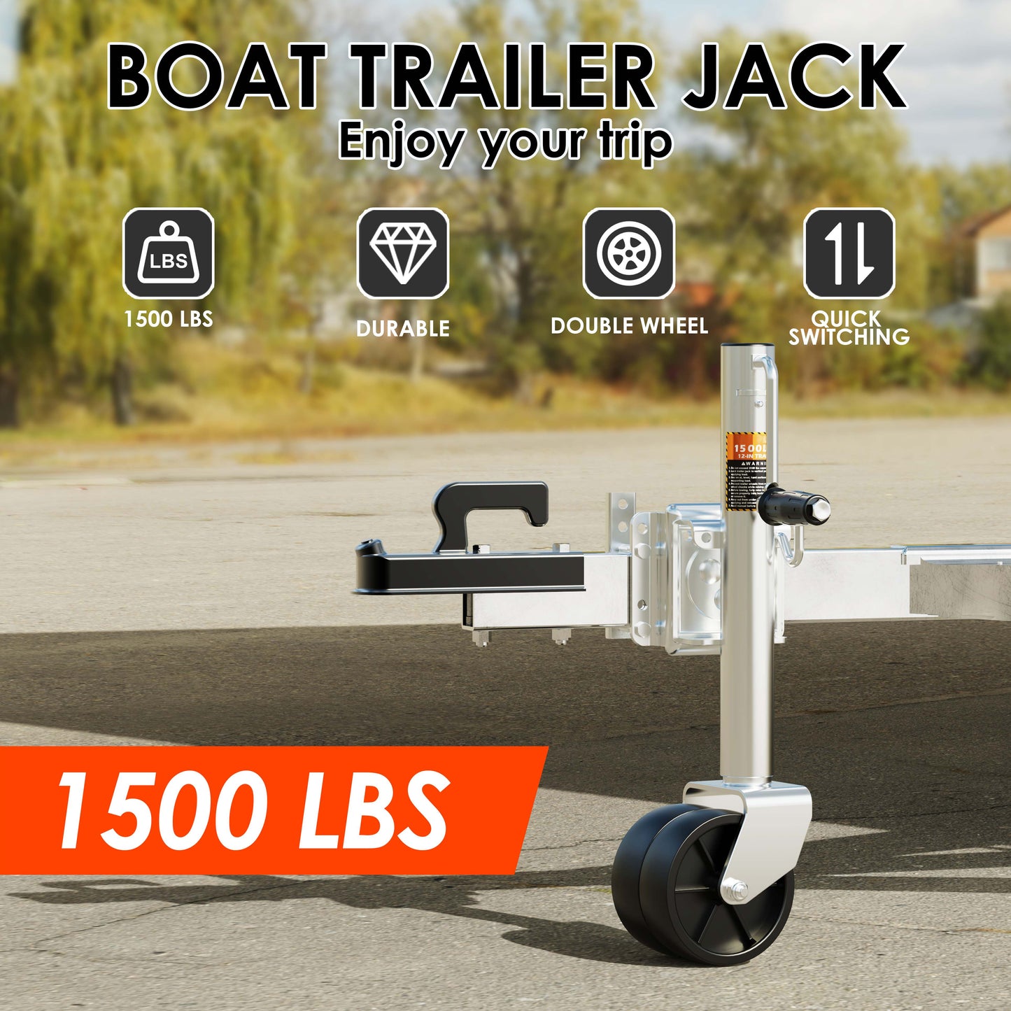 1500 lbs Trailer Jack with Dual Wheel, Heavy Duty Swivel Boat Jacks, 10" Lift, Bolt-on Trailer Tongue Jack for RV Boat Trailers