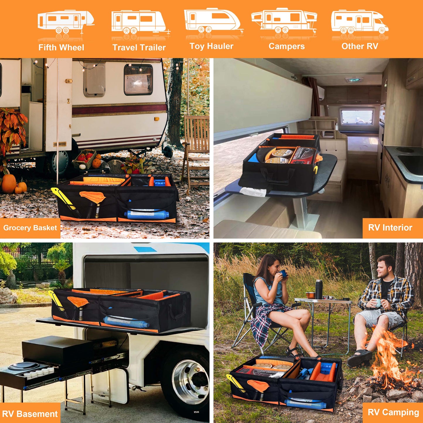 RV Storage and Organization, 81.4L Waterproof Collapsible Trunk Organizer for Suv DIY RV Storage Bag with Internal Compartments RV Storage Solutions for Camper Trailer Trunk