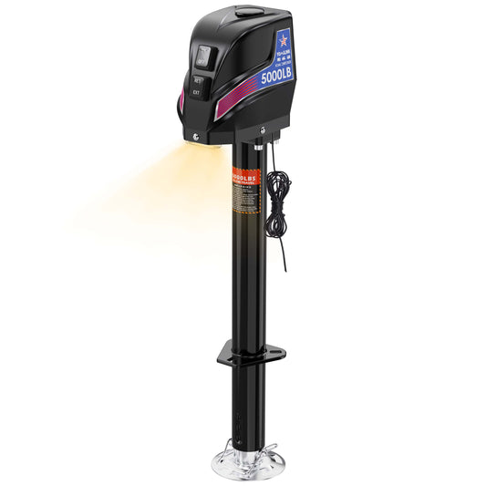 5000 lbs Electric Trailer Jack - Max Load 5500 lbs - Upgrade Weatherproof, Heavy Duty A-Frame Power Tongue Jack, 23.5" Lift, Adjustable Drop Leg, LED Lights, for Trailers Campers RV Boat Cargo